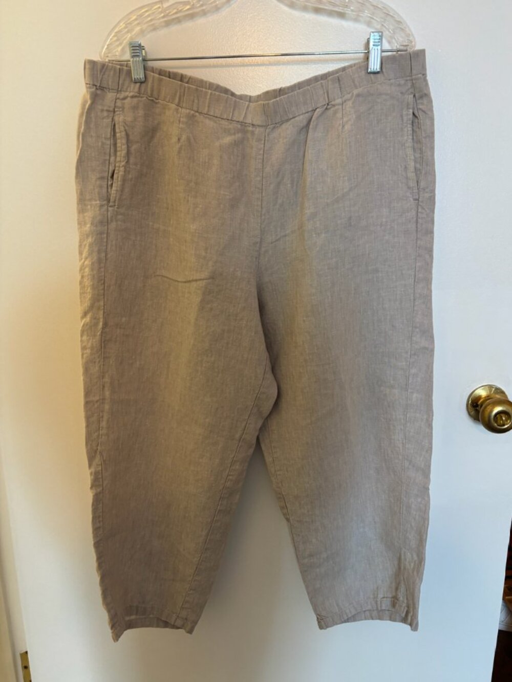 J Jill Love Linen 100% Linen Cropped Pants Elastic Waist Neutral Beige Size L